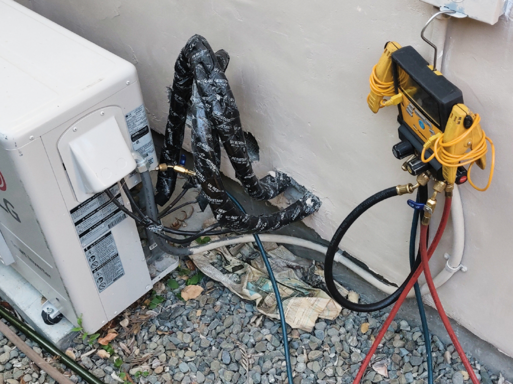 LG Heat pump repair in San Jose, CA Our technicians did the following: 1. Freon removal 2. Reconnected external line connection 3. Vacuum line from air 4. Freon filling