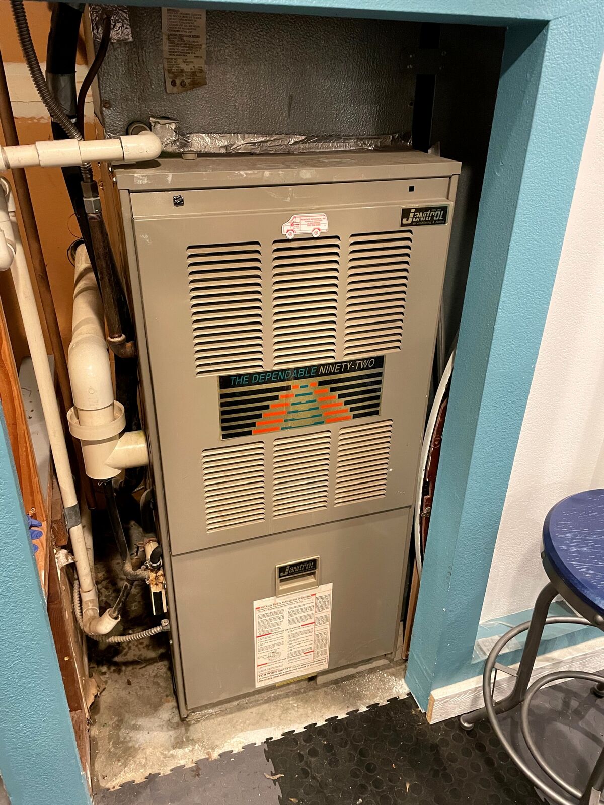 Rheem Performance 50 gallon water heater and Bryant 926TB42060V21 furnace installed by Nur HVAC