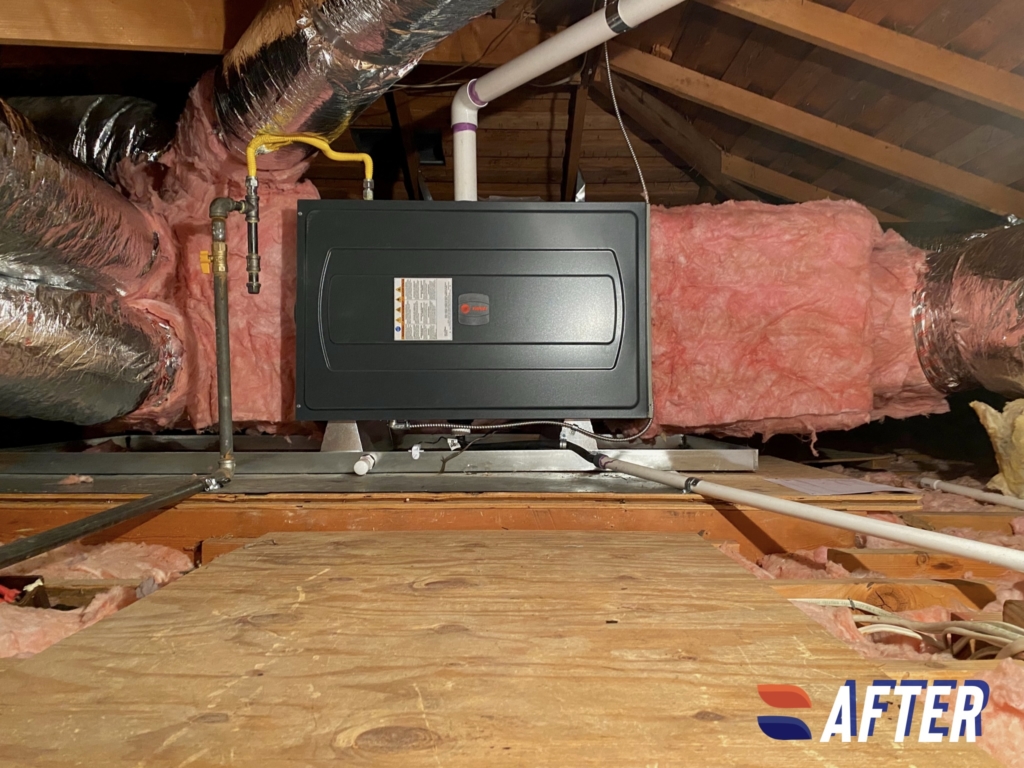 Trane S9X2C100U5PSBA two-stage gas furnace installed by Nur HVAC