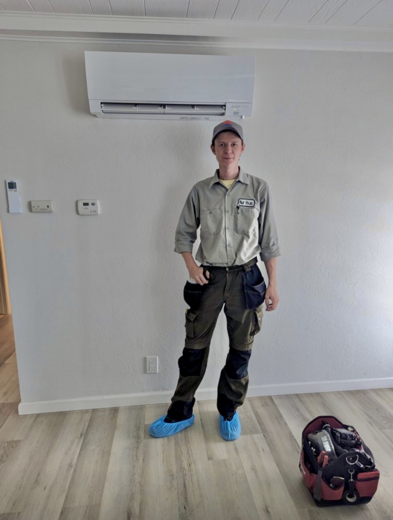 Mitsubishi MSZ-FS18NA ductless wall-mounted unit installed by Nur HVAC
