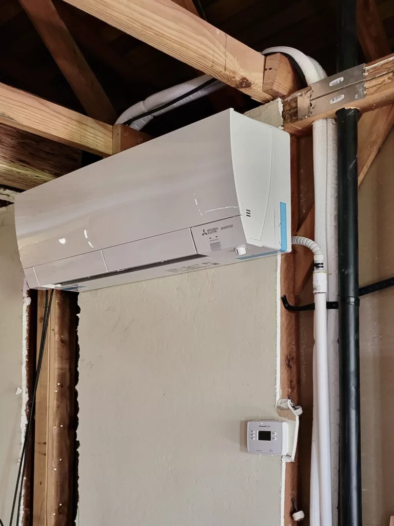 Mitsubishi MXZ-3C24NAHZ3-U1 outdoor heat pump installed by Nur HVAC in Belmont, CA