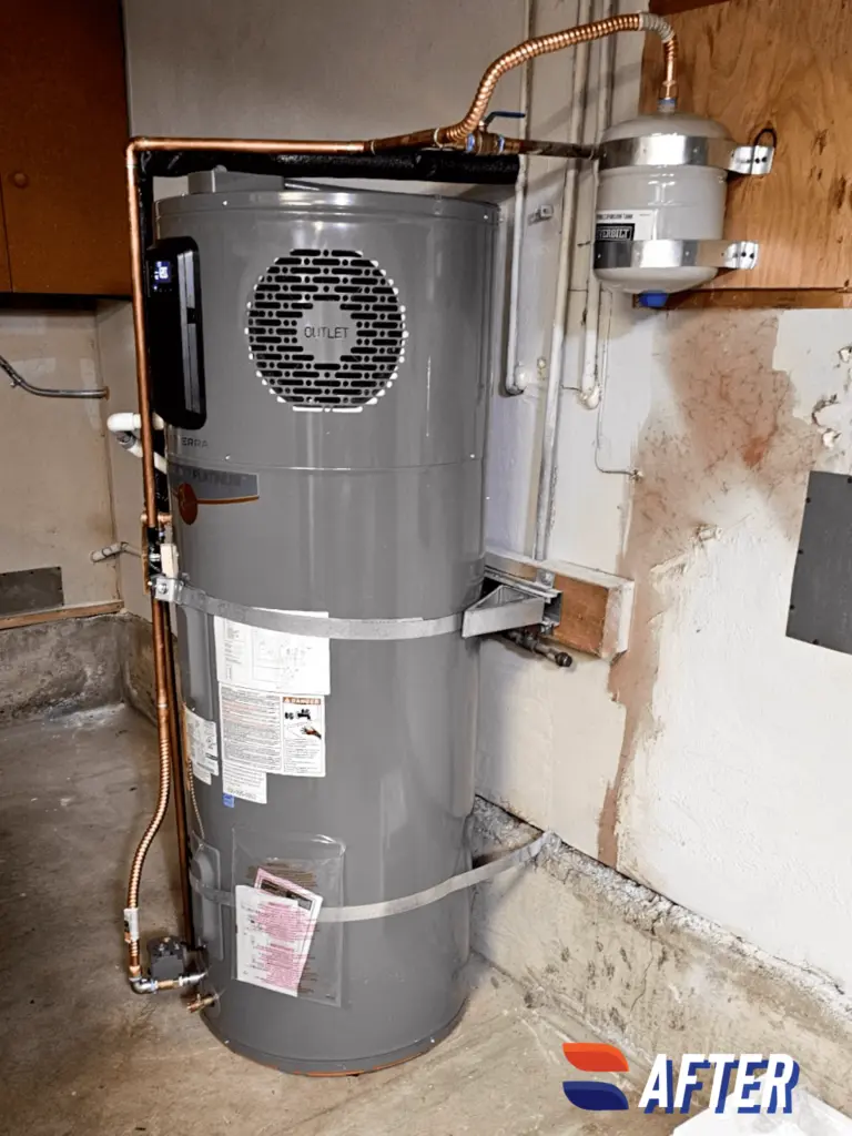 Rheem 65-gallon heat pump water heater installation by Nur HVAC in Belmont, CA