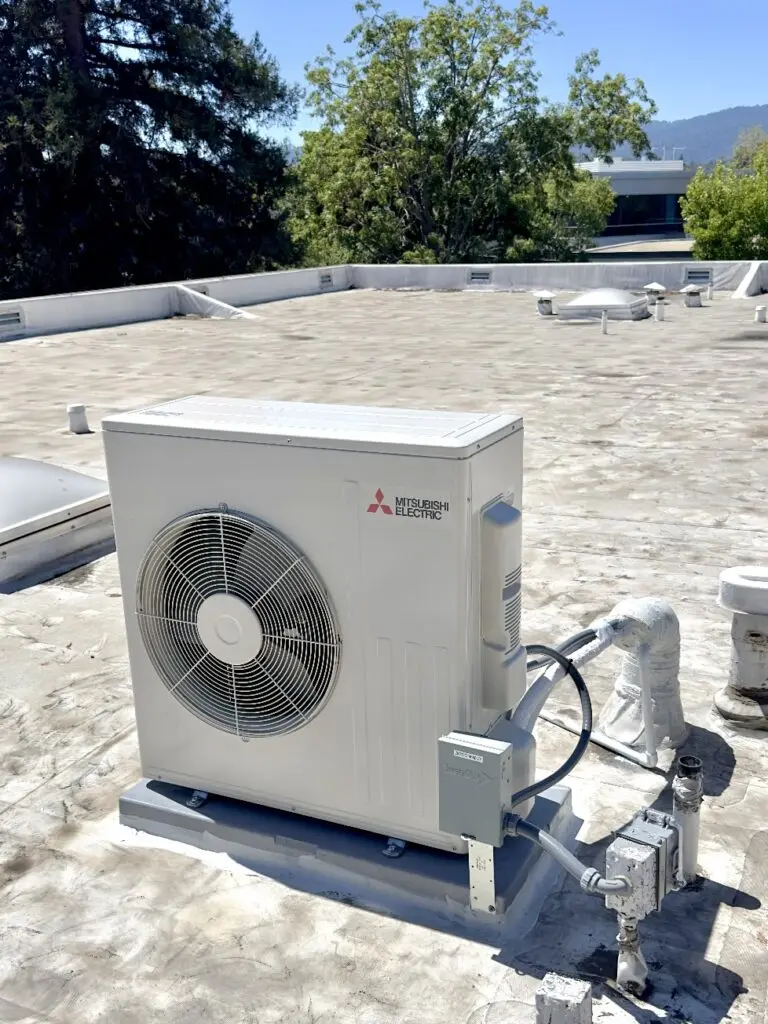 Mitsubishi SUZ-KA30NA outdoor unit installed by Nur HVAC in Redwood City, CA
