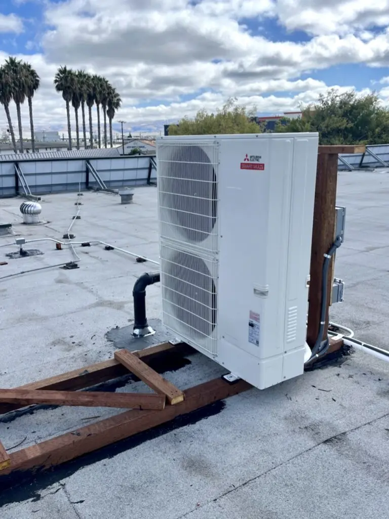 Mitsubishi MXZ-SM60NAM-U1 heat pump installed on the roof by Nur HVAC in Santa Clara, CA
