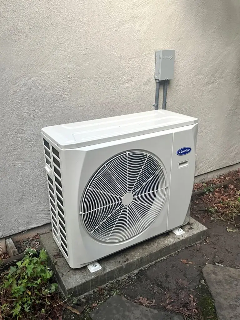 Carrier 38MARBQ slim heat pump unit installed by Nur HVAC in Menlo Park, CA