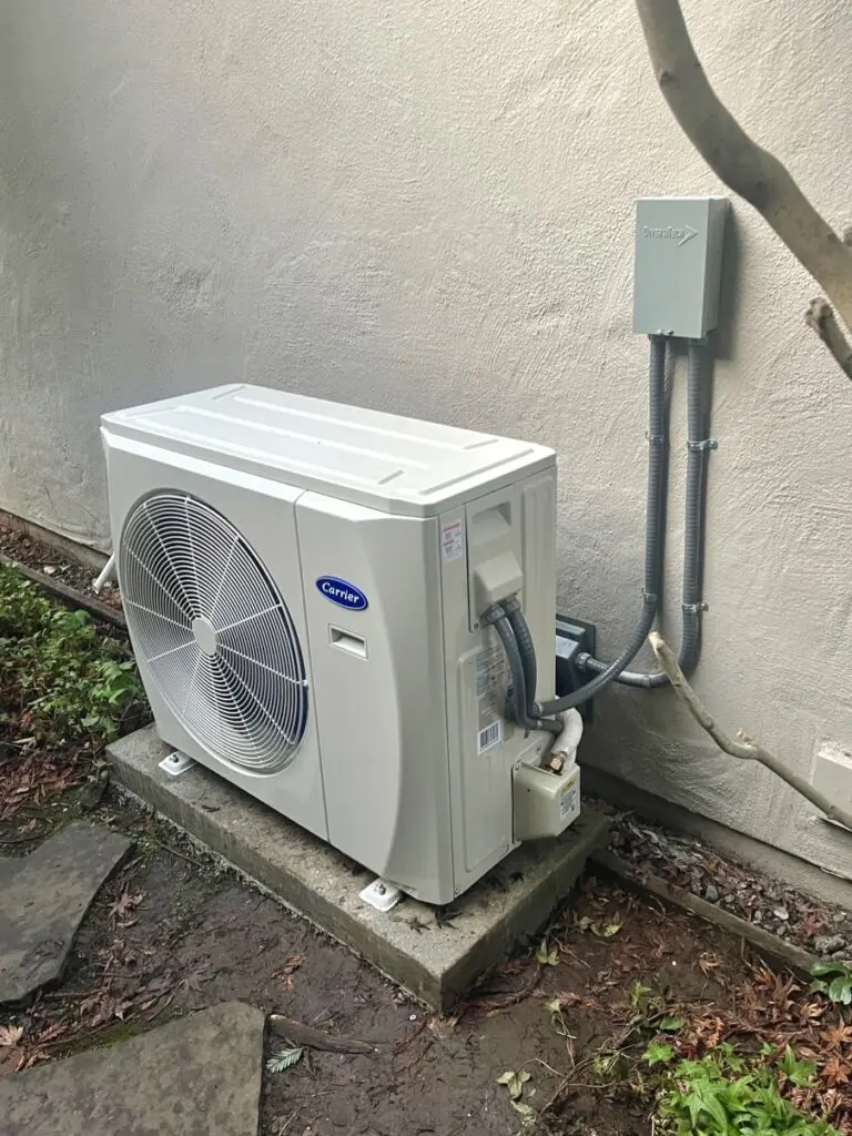 Carrier 38MARBQ slim heat pump unit installed by Nur HVAC in Menlo Park, CA