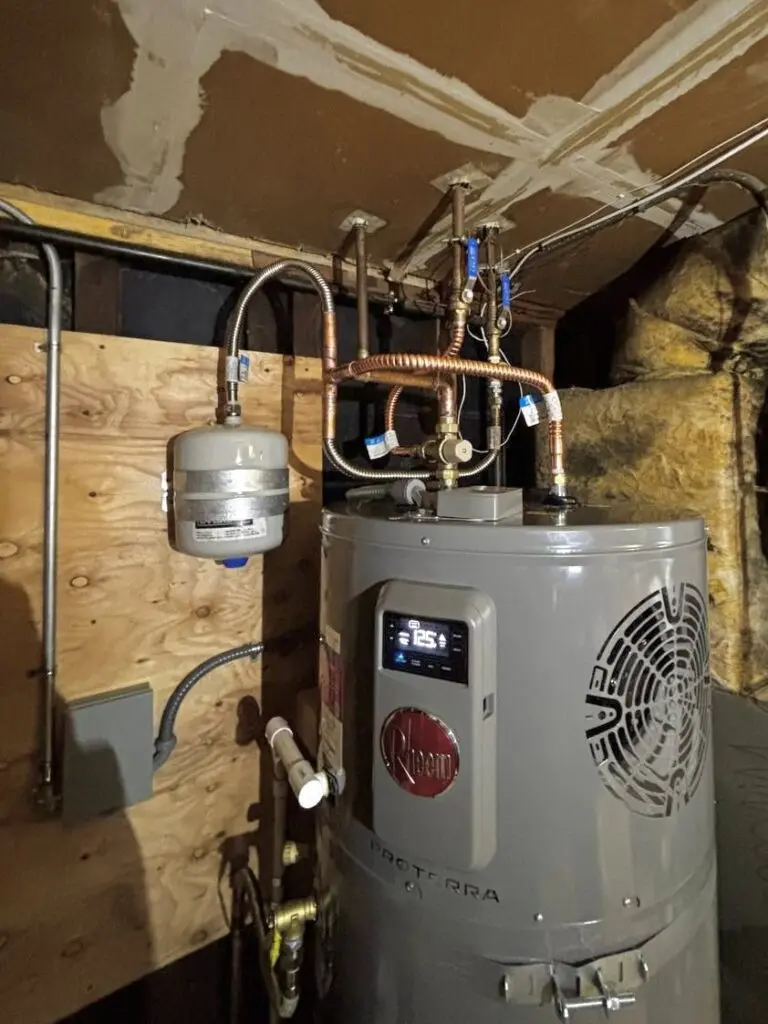 Rheem 80-gallon hybrid electric water heater installed by Nur HVAC