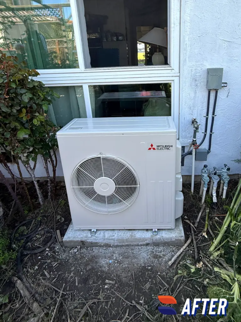 Mitsubishi SUZ-KA30NA outdoor heat pump unit installed by Nur HVAC in San Mateo, CA