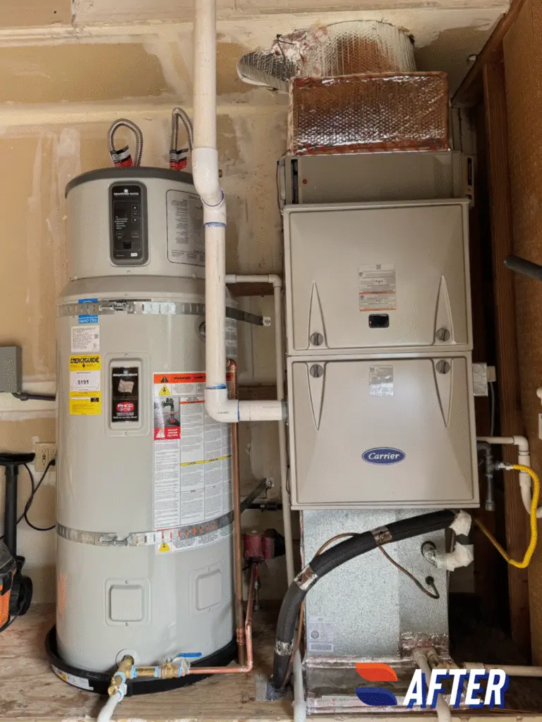 Bradford White heat pump water heater and Carrier 95% efficiency furnace installed by Nur HVAC