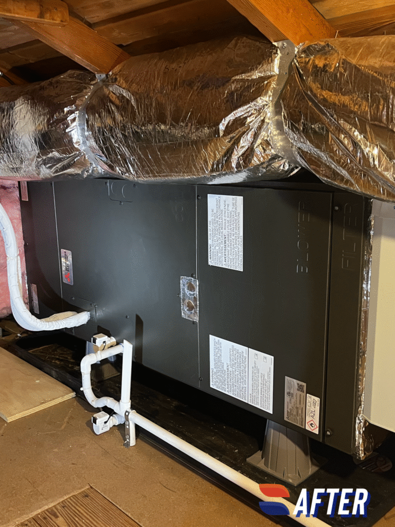 Our team installed a Mitsubishi PUZ-AK36NL Heat Pump system and upgraded this home by relocating the air handler from the closet to the attic.
1.Freed up valuable living space
2.Quieter, cleaner setup
3.Better airflow distribution throughout the home
4.Energy-efficient heating & cooling all year round
It’s the kind of upgrade that not only makes a difference in comfort, but also in how the home feels day to day.
Thinking of upgrading your system? Let’s make your home smarter and more efficient too.