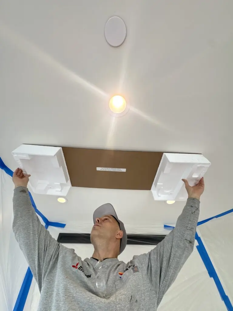 Mitsubishi SUZ-AA12NL ductless system with flush ceiling cassette installed by Nur HVAC