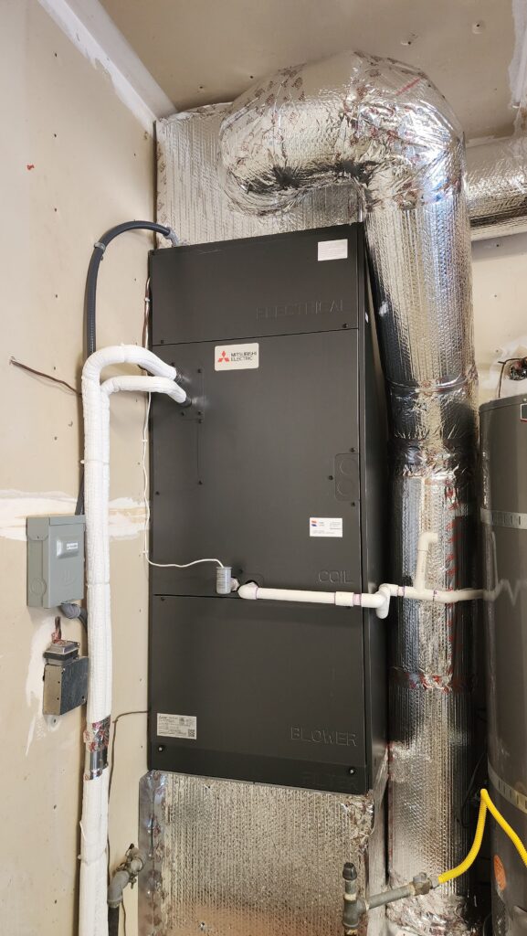Mitsubishi 4-ton heat pump fan coil installed by Nur HVAC in Redwood City, CA