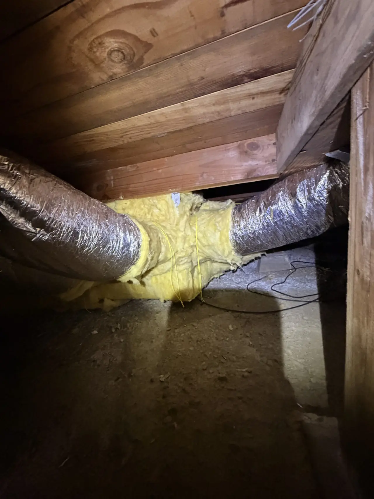 Sealed duct transition in the crawlspace as part of the San Bruno heat pump installation
