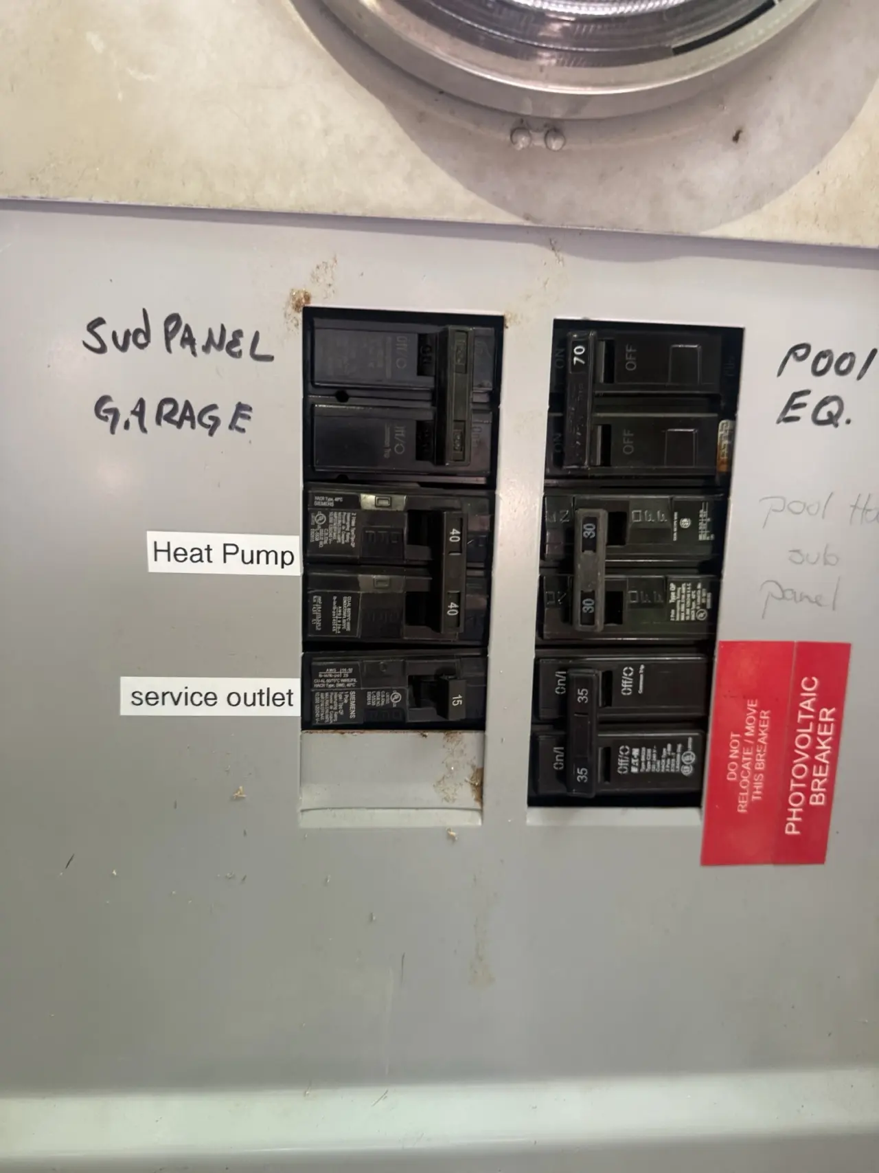 Subpanel with a labeled heat pump breaker for a Redwood City installation