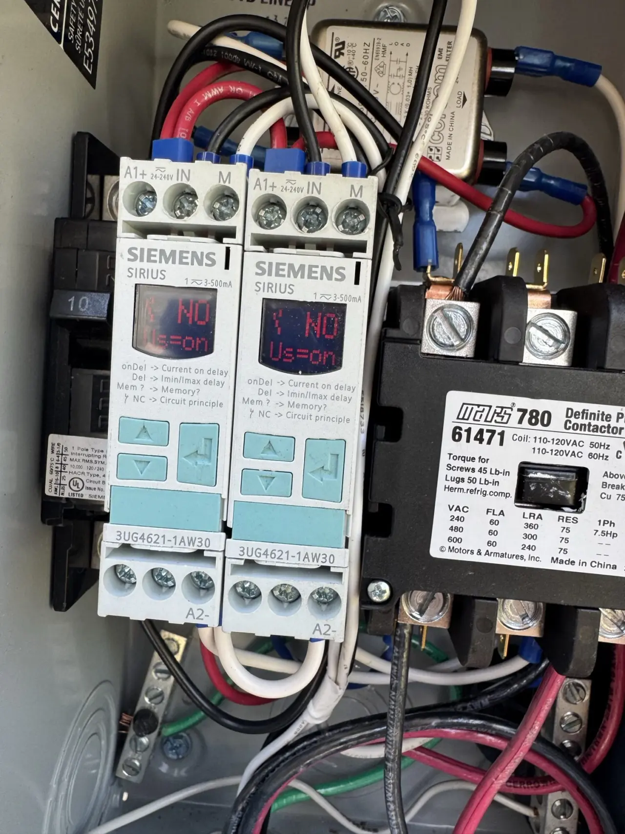 Electrical control box and contactor wired for a Mitsubishi heat pump in Belmont