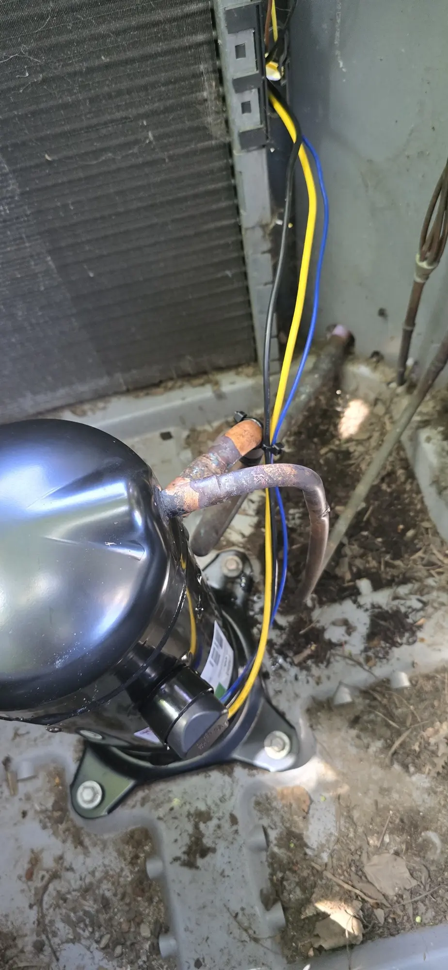 New compressor brazed into an outdoor AC condenser in San Carlos