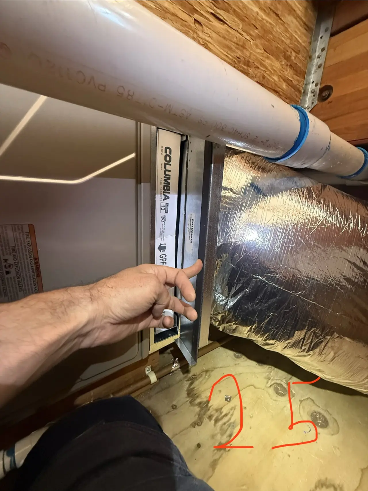 New MERV 13 return air filter and reconnected duct in a Palo Alto home
