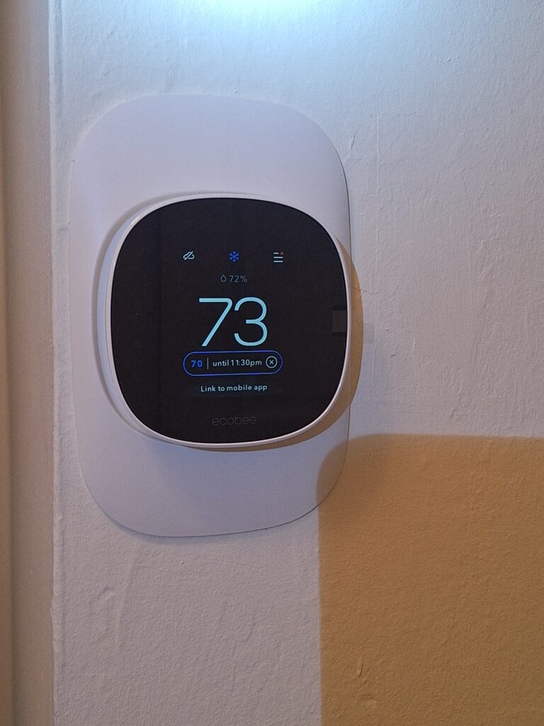 Ecobee smart thermostat installed after dual-fuel HVAC installation in San Mateo