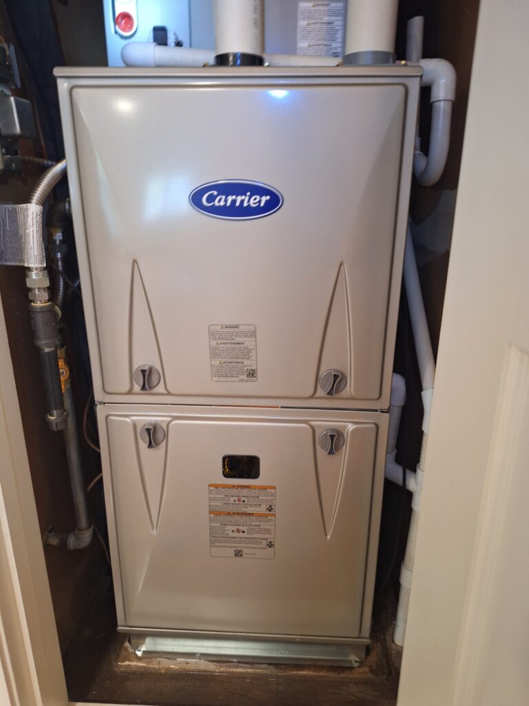 Carrier 59TP6C060V17 gas furnace installed in San Mateo