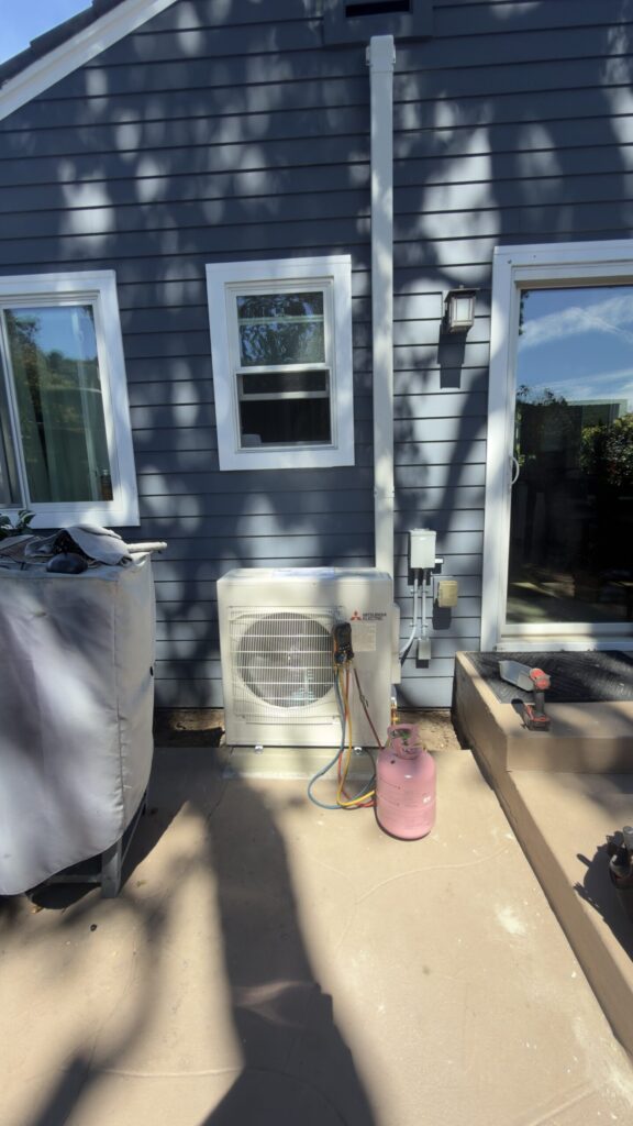 Mitsubishi heat pump condenser after heat pump installation in San Carlos