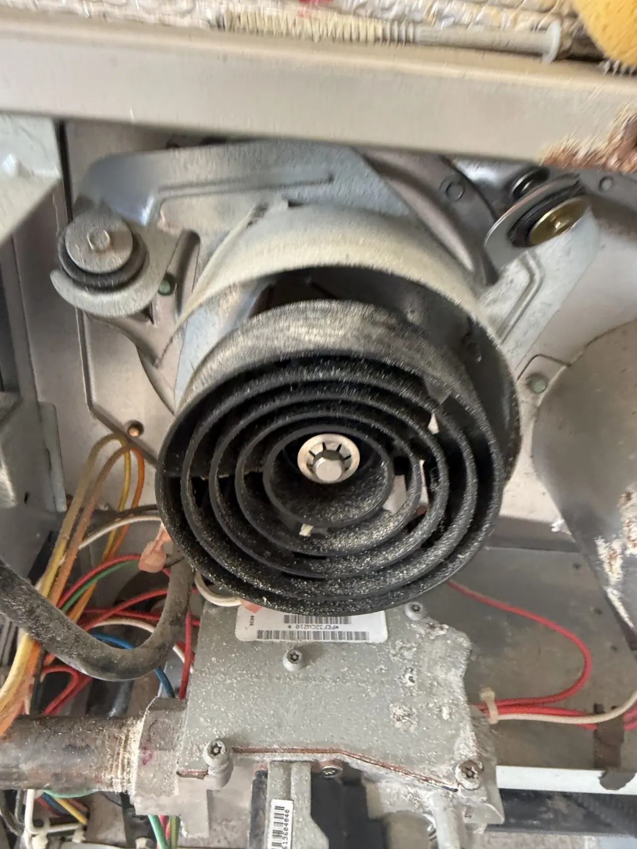 Worn out furnace inducer motor wheel before replacement in San Francisco