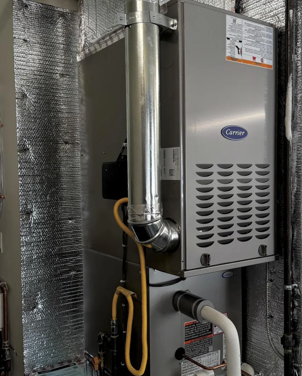 Carrier high-efficiency gas furnace installed by Nur HVAC in San Mateo County